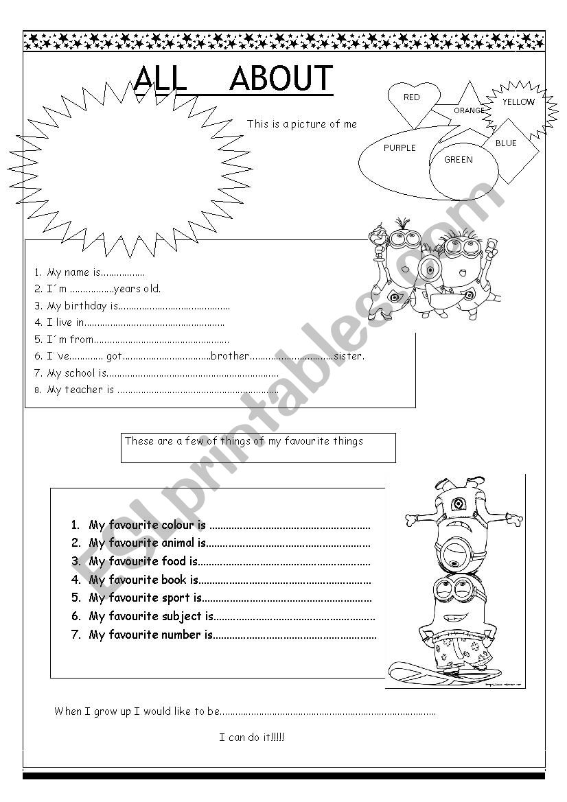 All about me / all about you worksheet