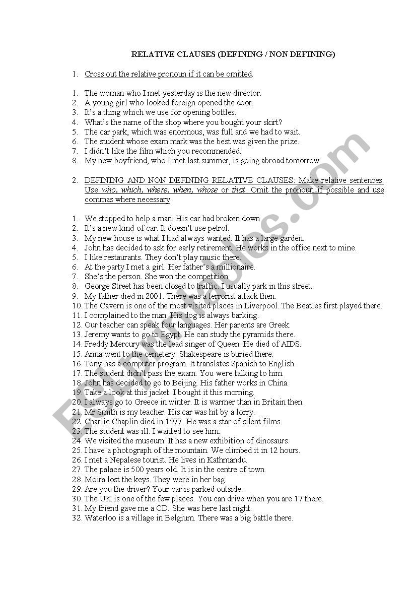 RELATIVES CLAUSES worksheet