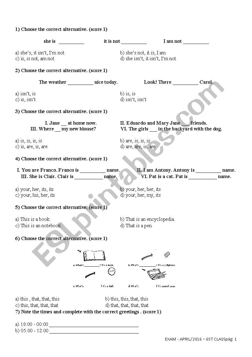 English Test for 6th Grade - 2B