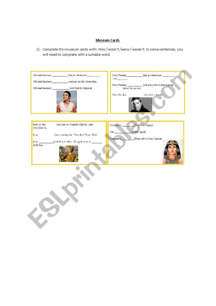 Museum Cards worksheet