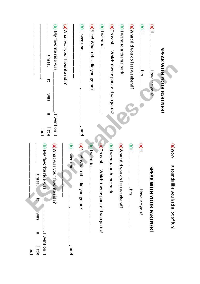 Theme Park Roleplay worksheet