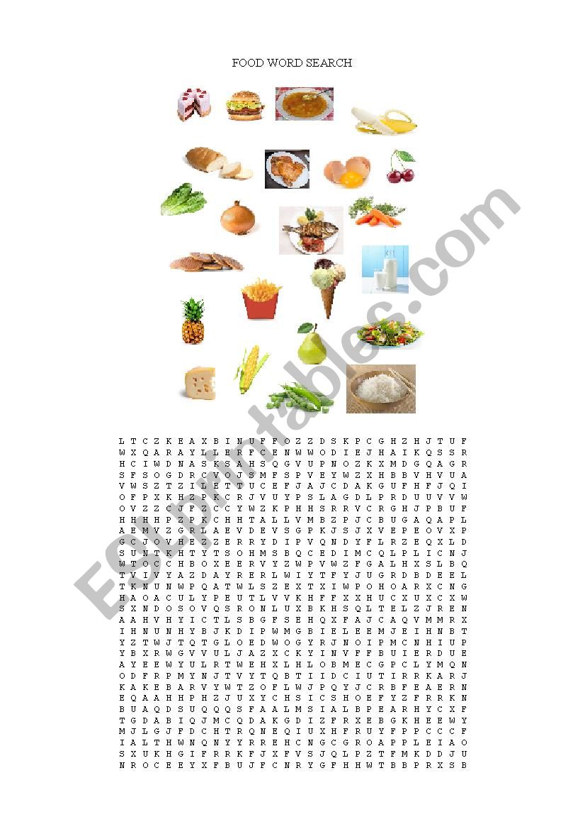 Food wordsearch worksheet