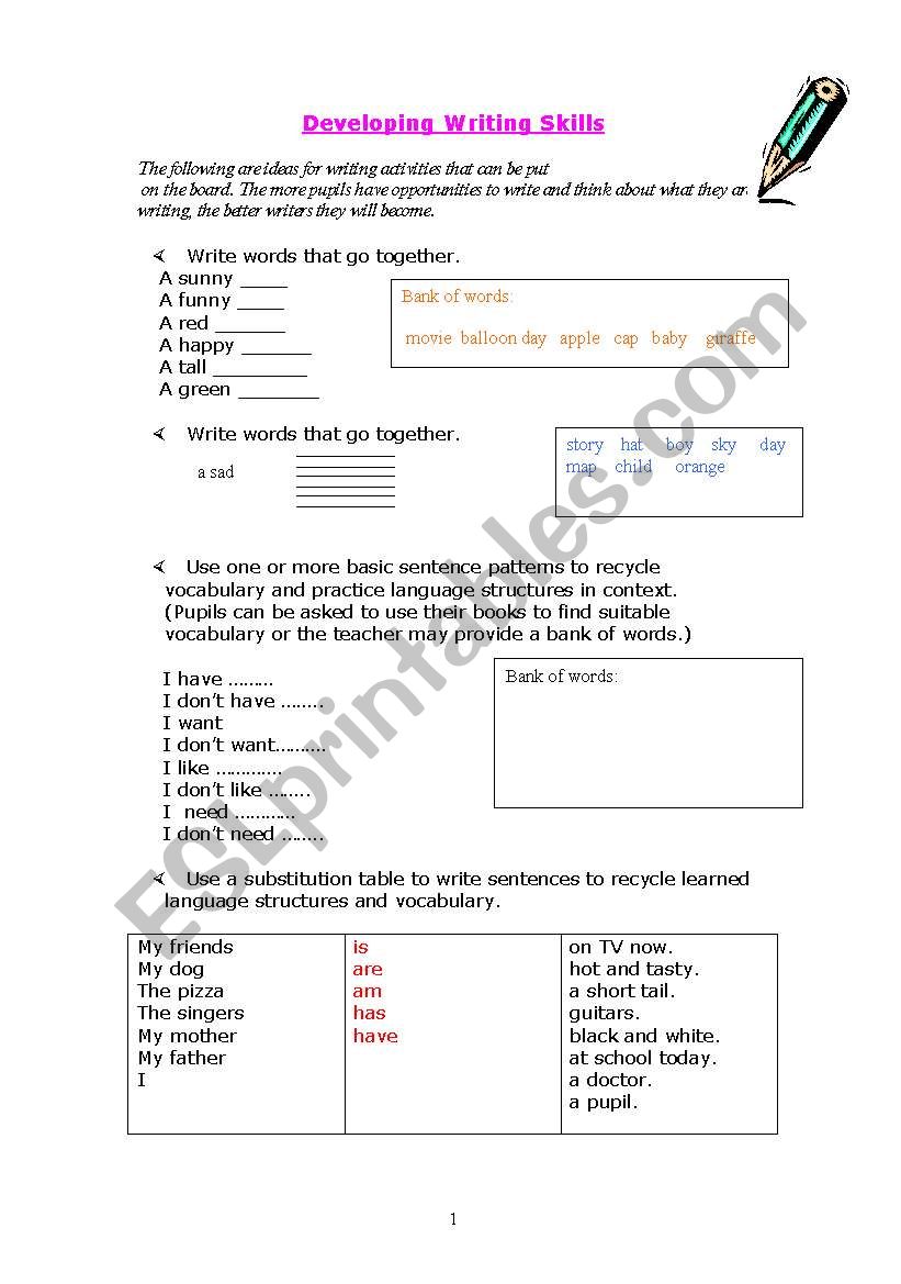 writing activities worksheet