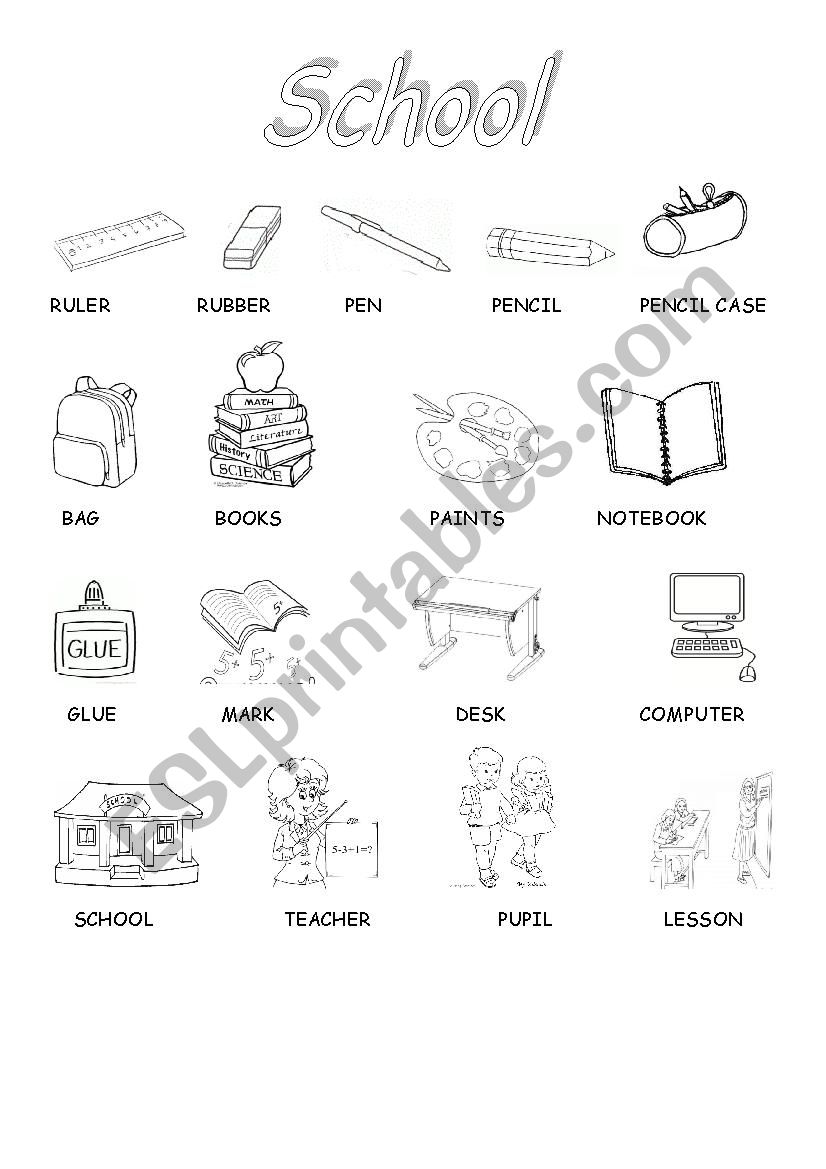 School supplies - part 1 worksheet