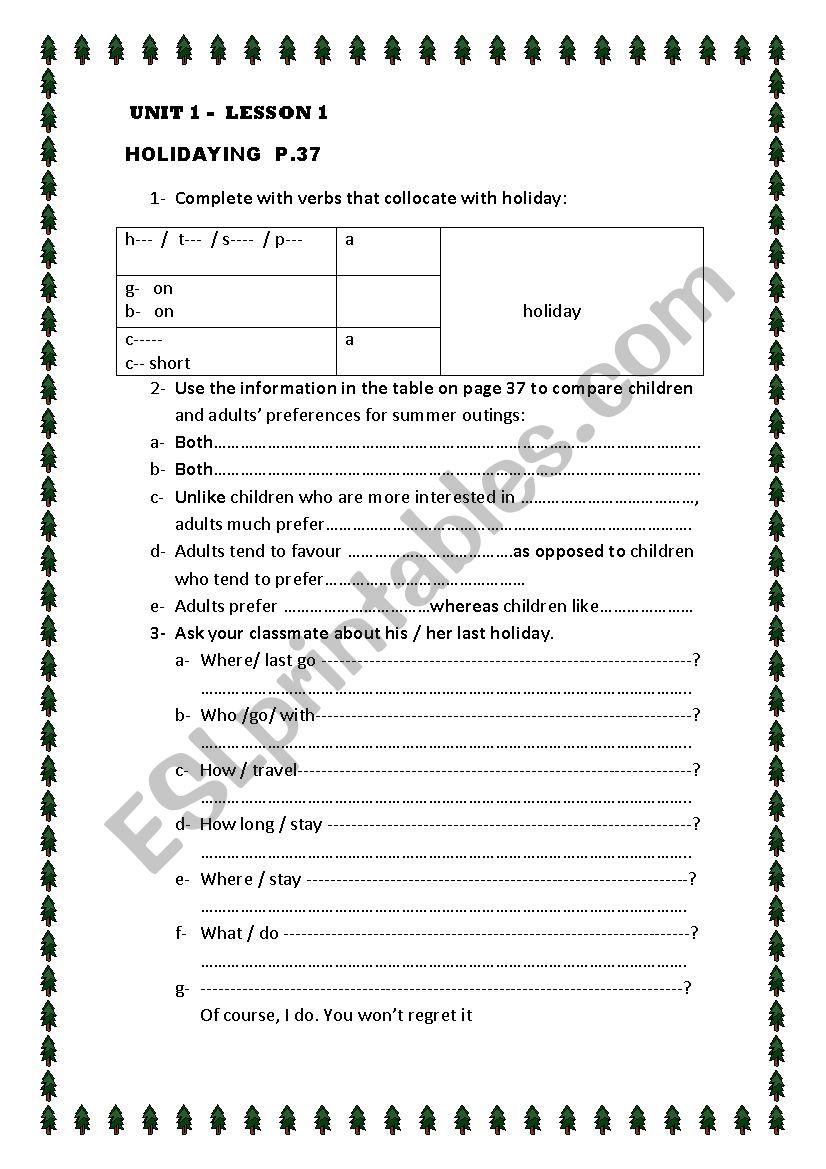 lesson 1 unit one 4th form worksheet