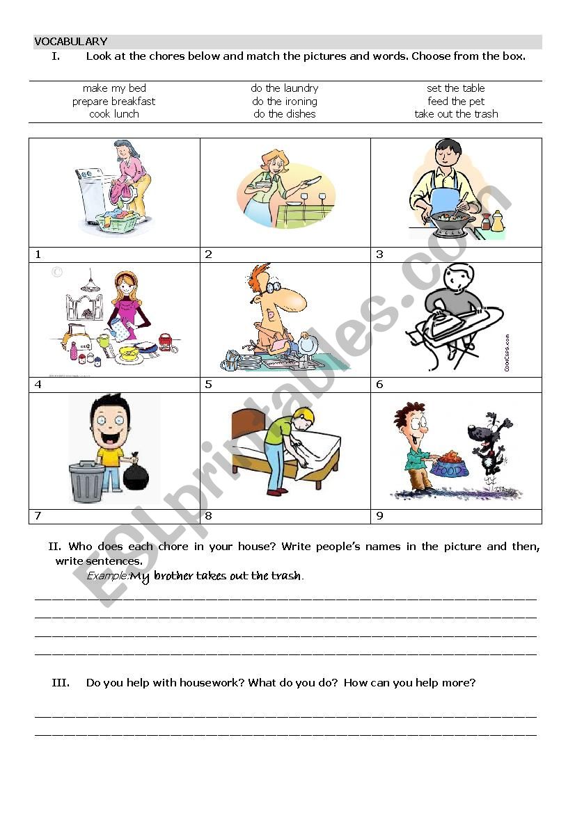 Household Chores worksheet
