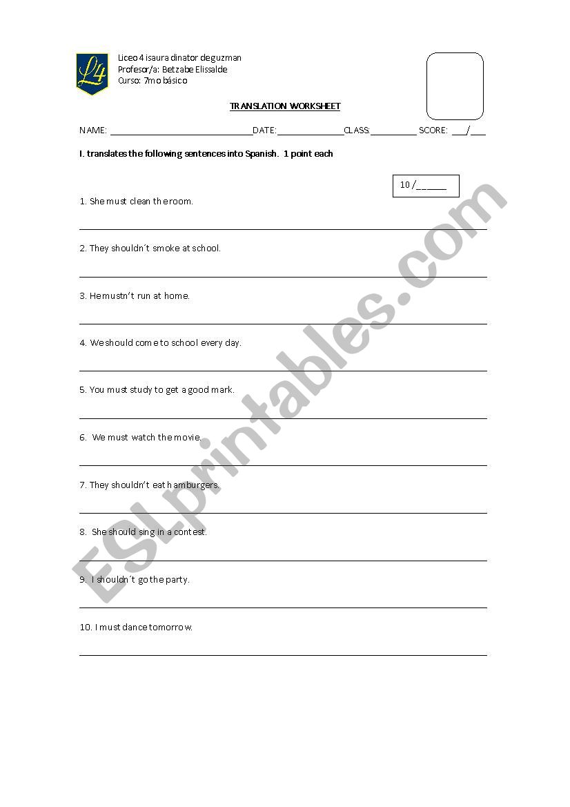 MUST / SHOULD worksheet