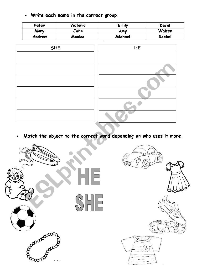 Pronouns He - She worksheet