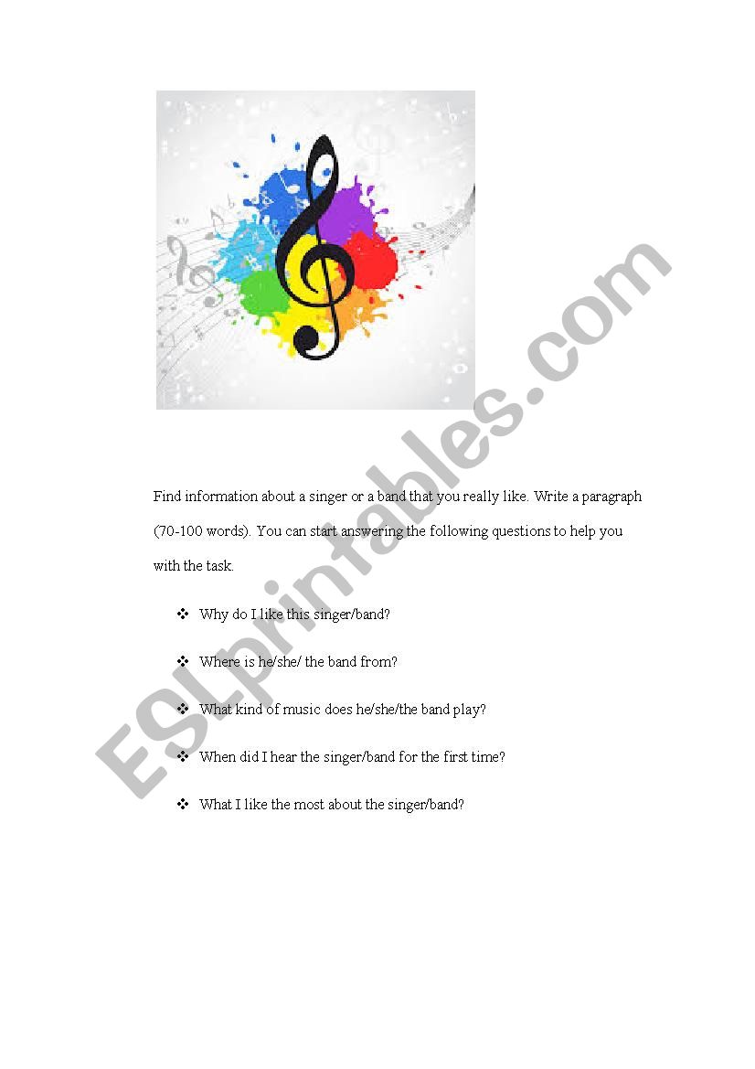 Music. Writing.  worksheet