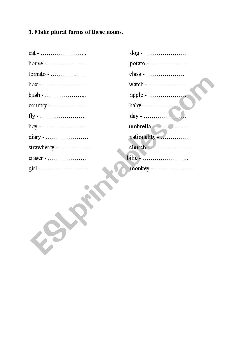 Plural nouns worksheet