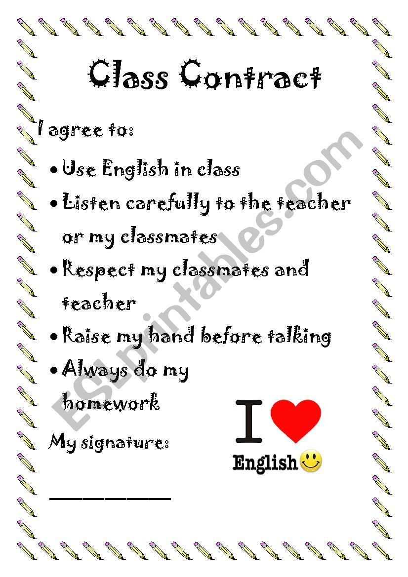 Class Contract worksheet