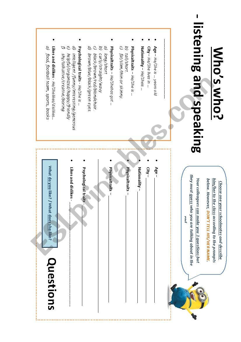 Whos who? worksheet