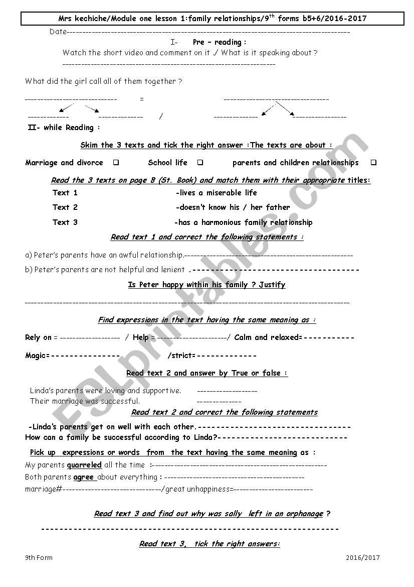 9th module 1 lesson 1  worksheet