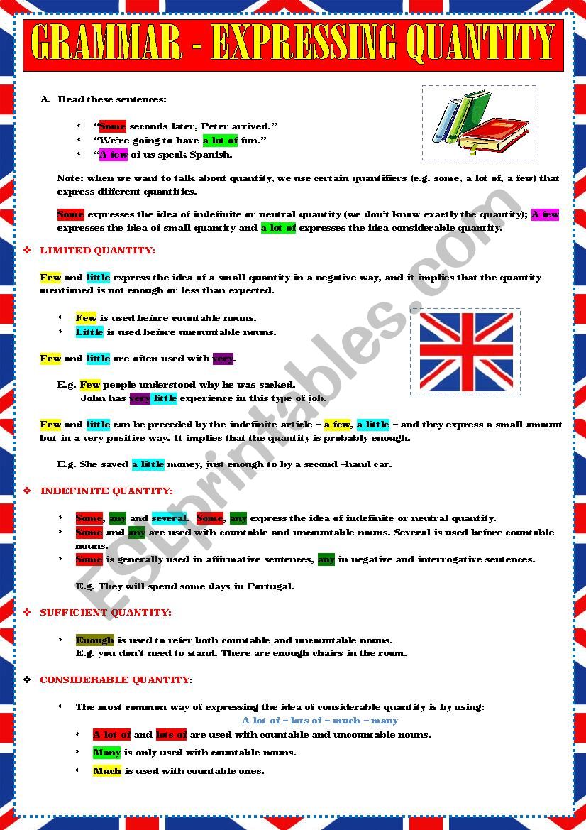 EXPRESSING QUANTITY - RULES worksheet