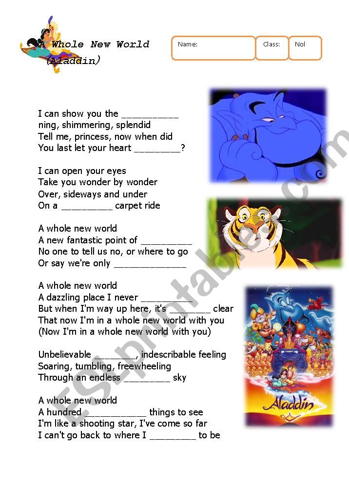 Aladdin Song Gap worksheet