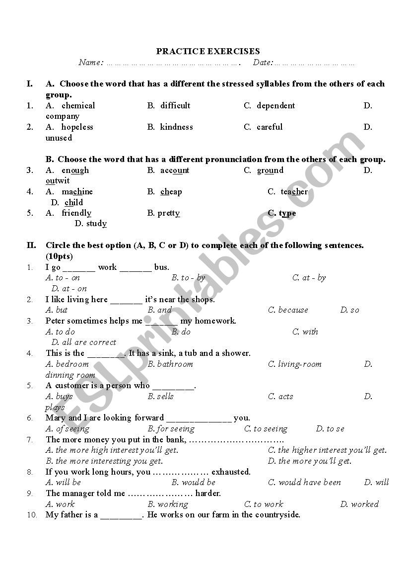 PRACTICE EXERCISE worksheet