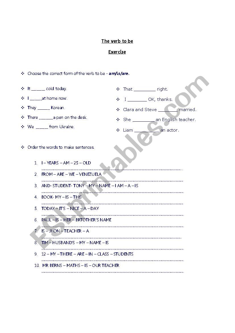 Verb to be worksheet