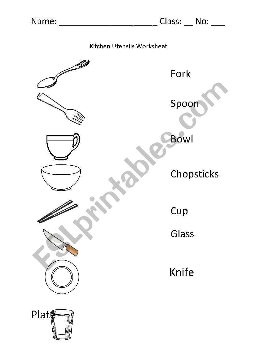 Kitchen Utensils Worksheet worksheet