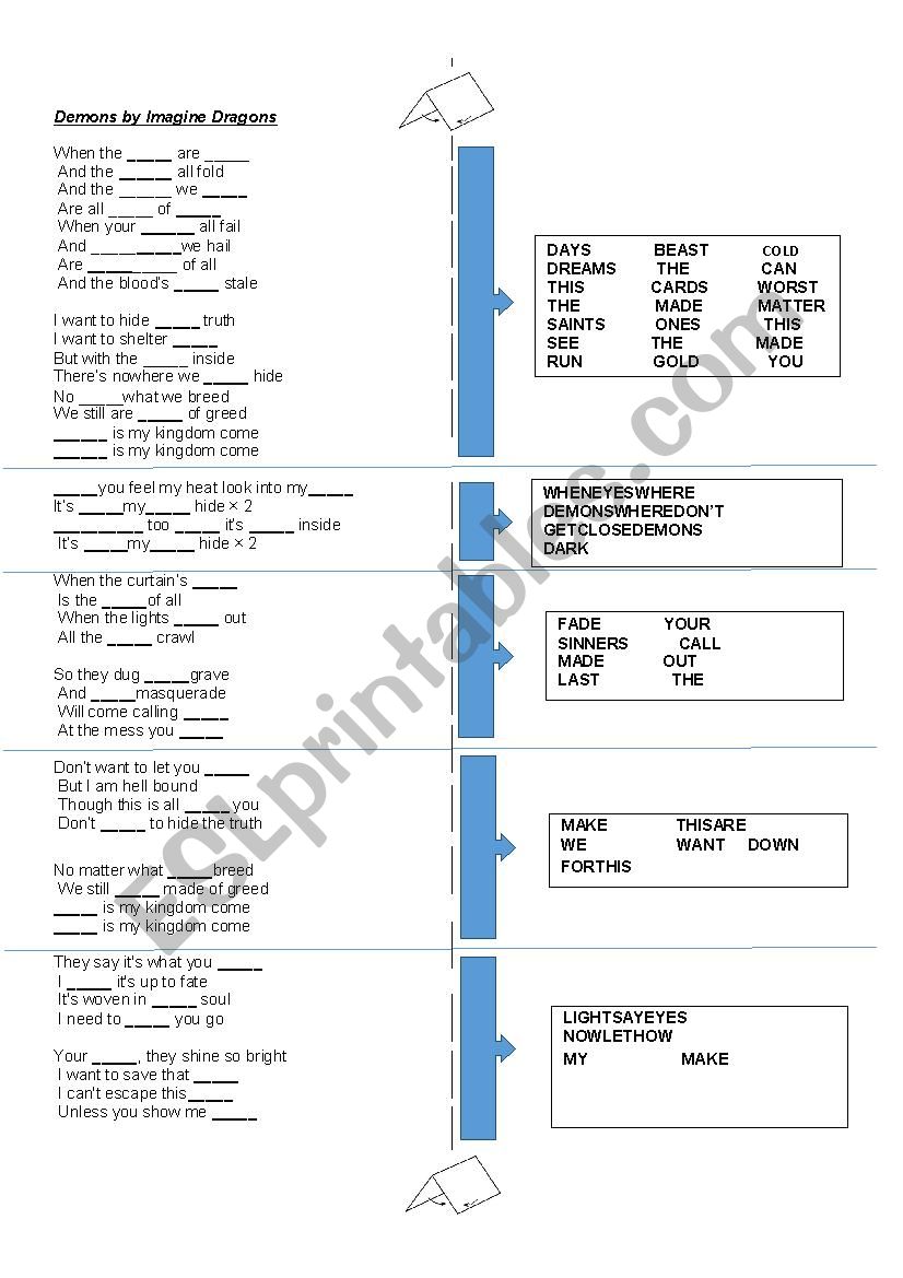 Demons by Imagine Dragons worksheet