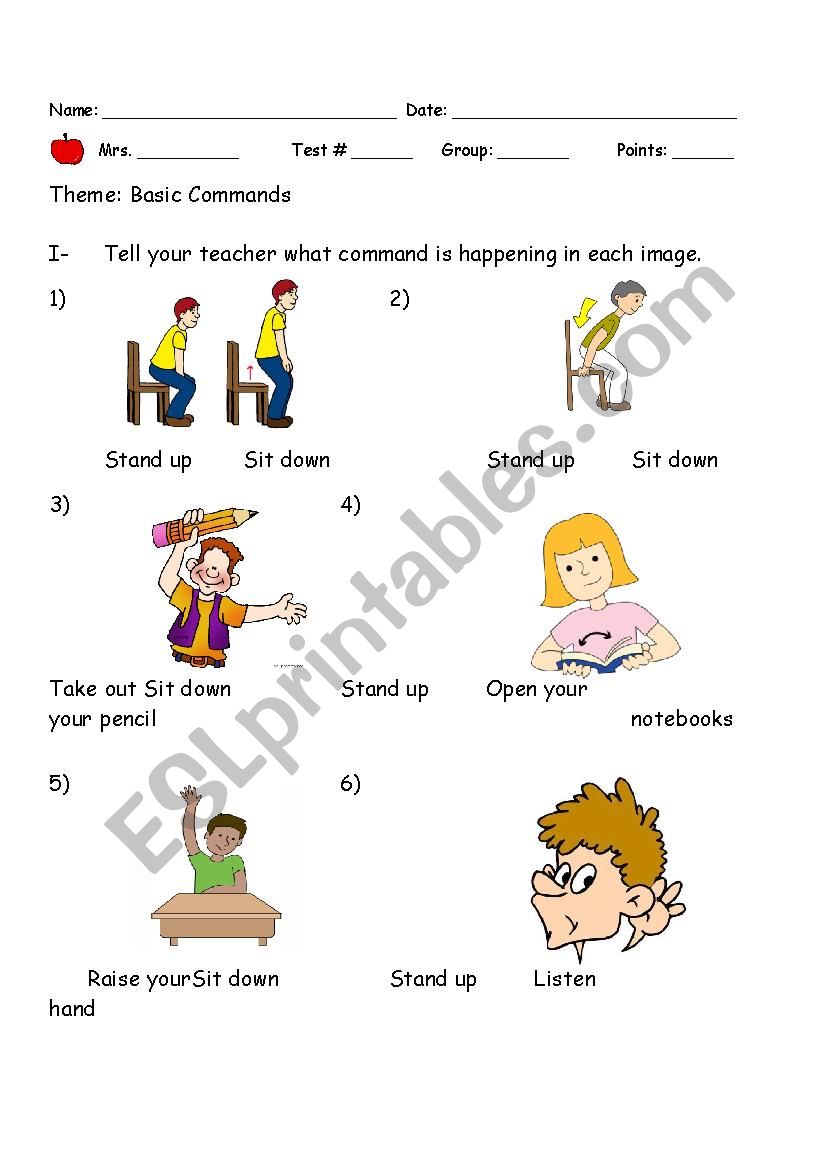 Basic Commands - Short test worksheet
