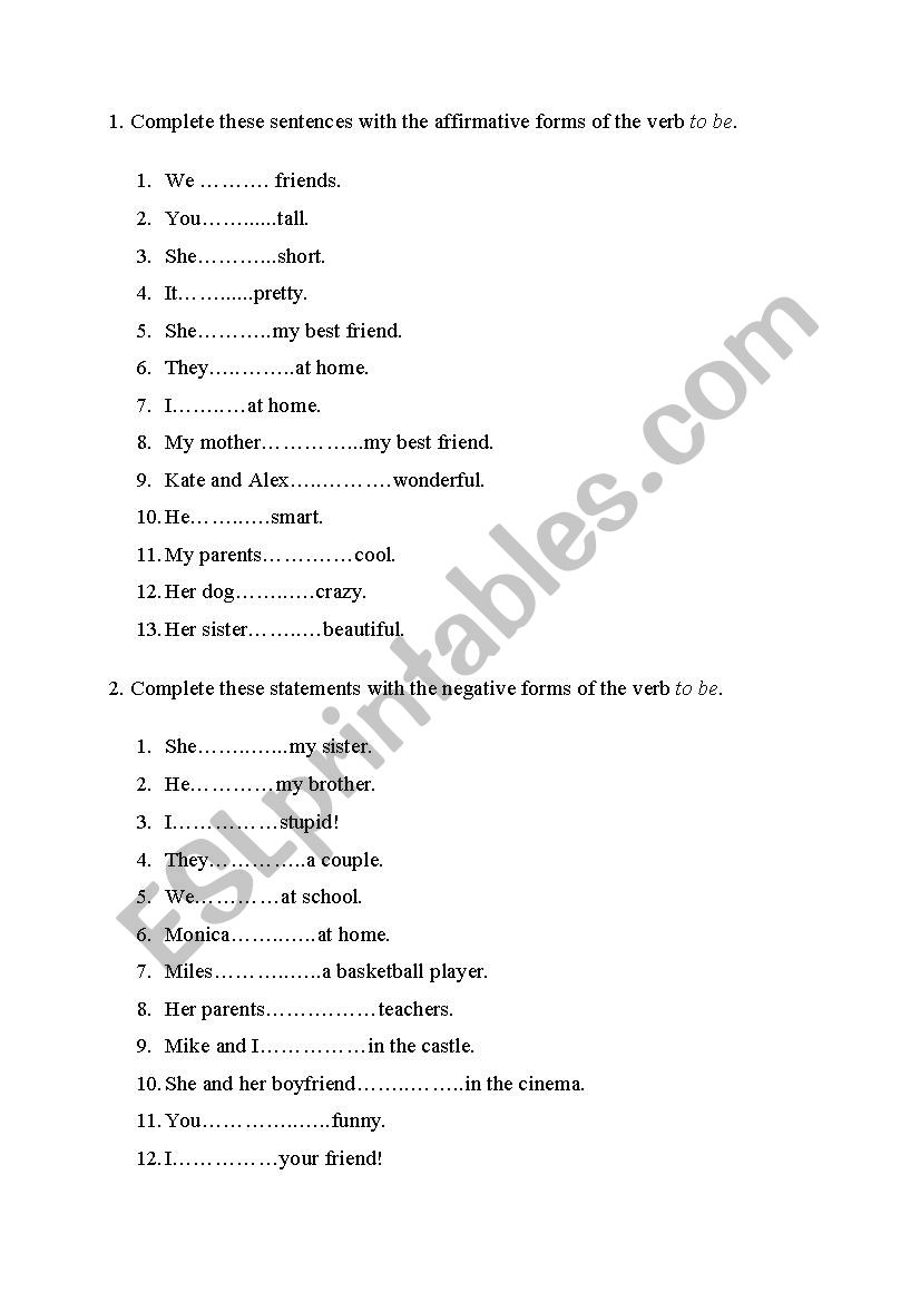 Verb to be worksheet