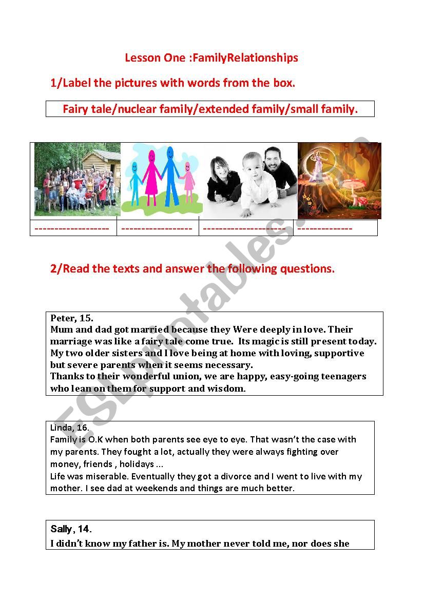 Family relationship worksheet