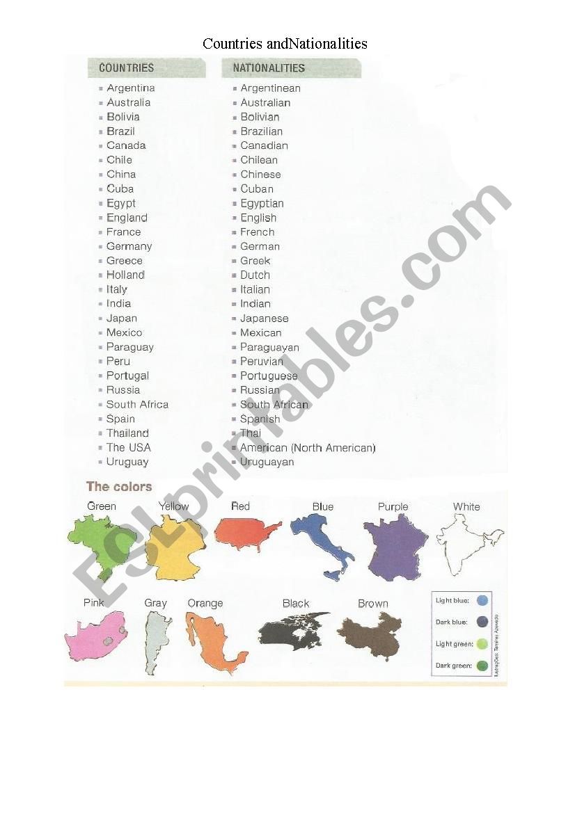 Countries and Nationalities worksheet