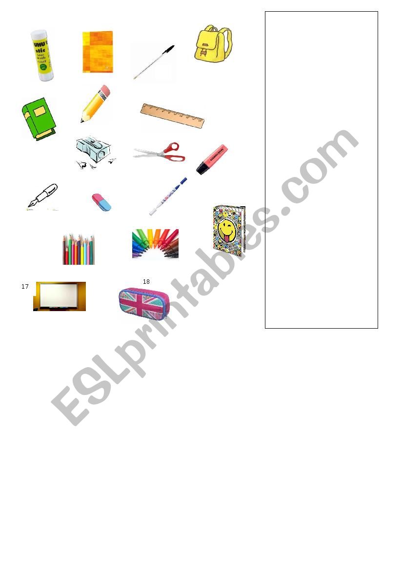 school objects worksheet