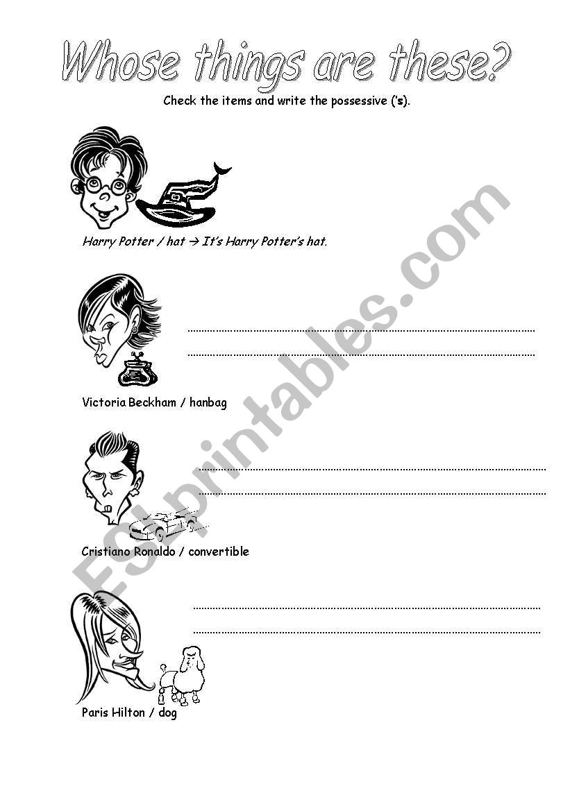 Whose things are these?  worksheet