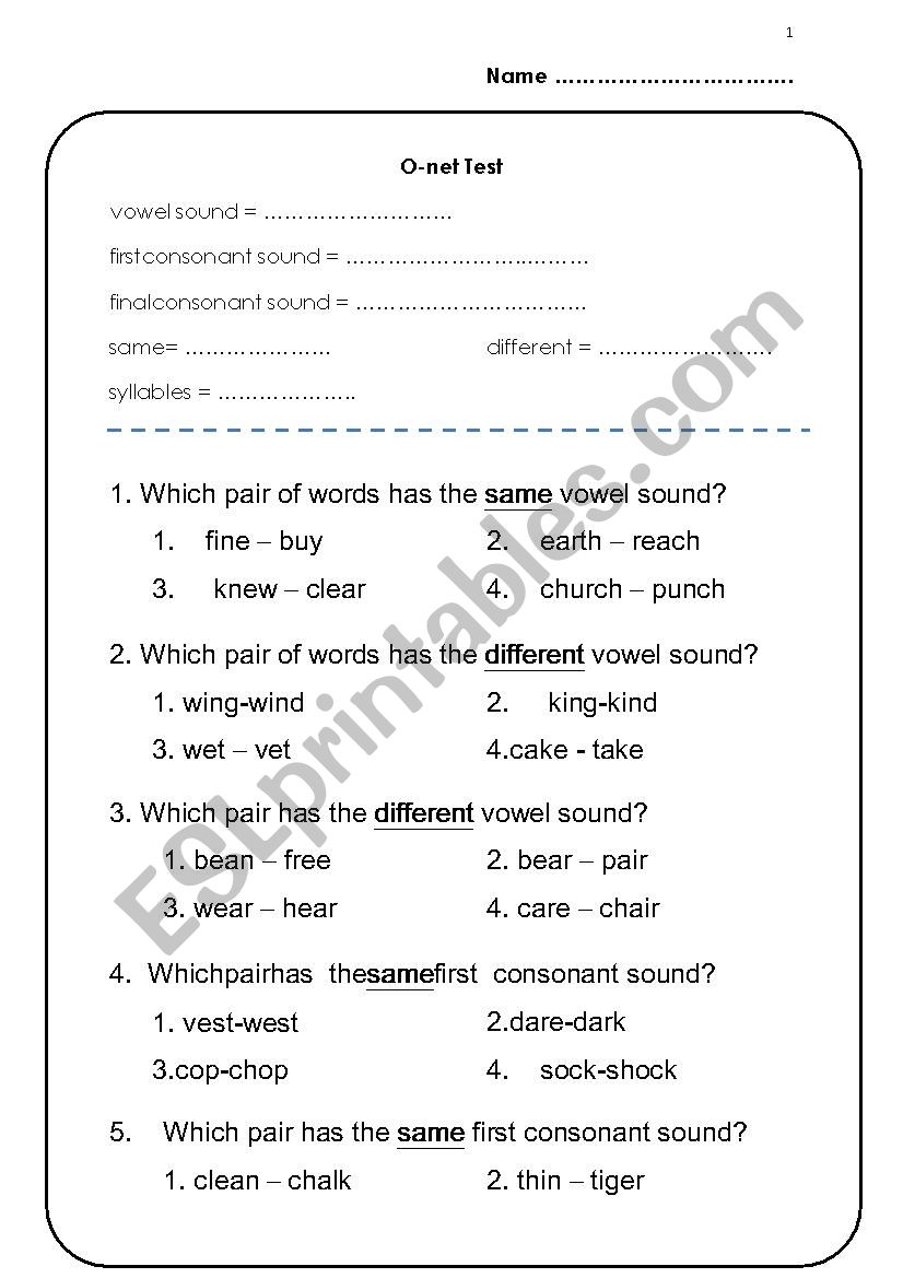 Sound worksheet
