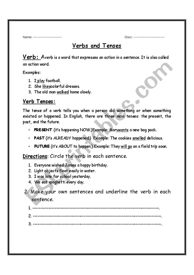 Verbs and Tenses worksheet