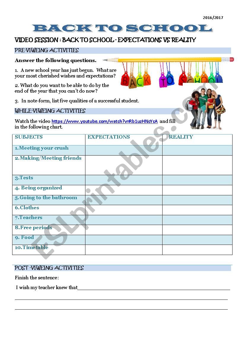 Icebreaking activity- VIDEO SESSION: BACK TO SCHOOL - EXPECTATIONS VS REALITY