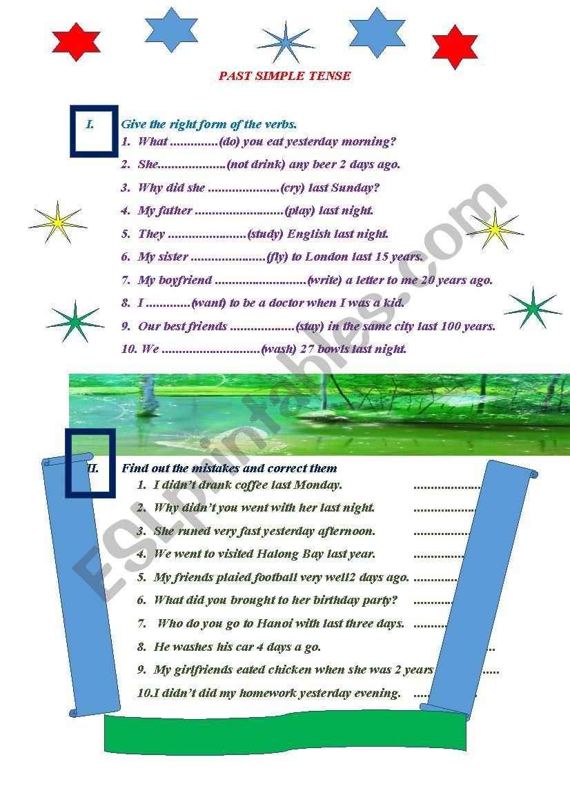 Past simple tense worksheet