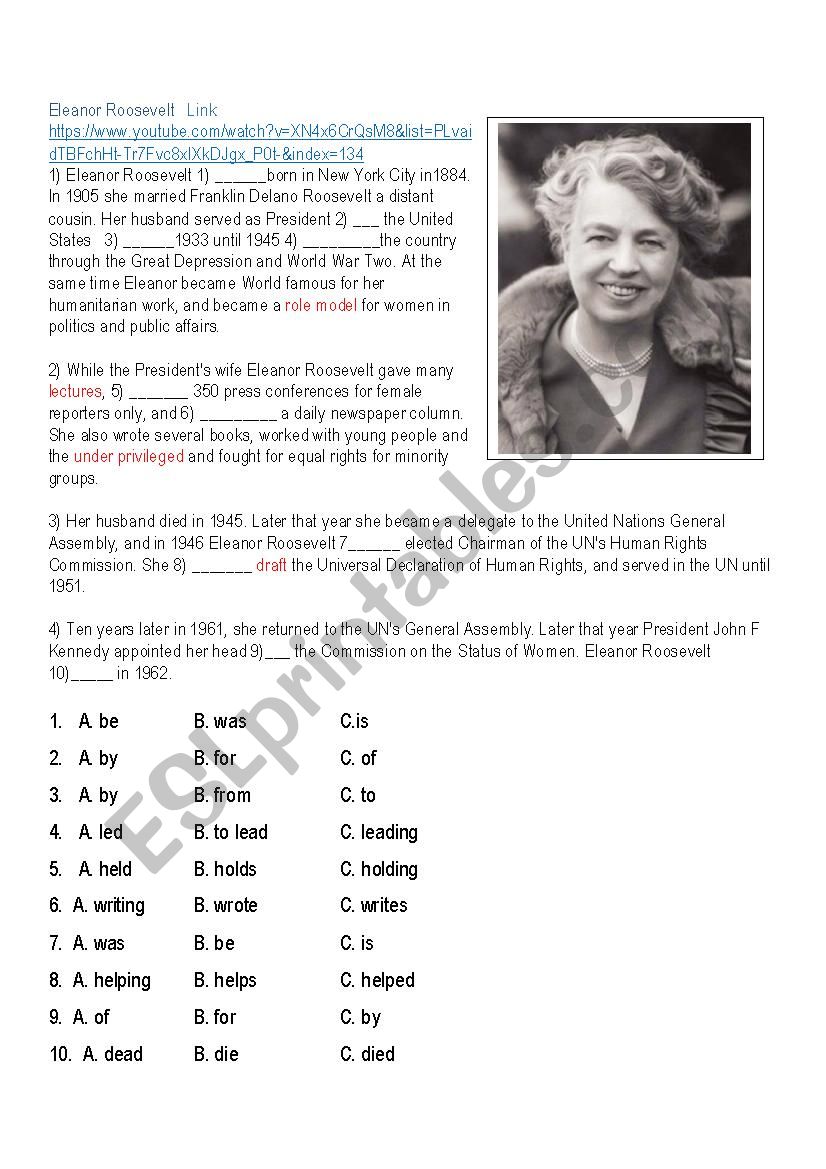 Eleanor Roosevelt Class worksheet
