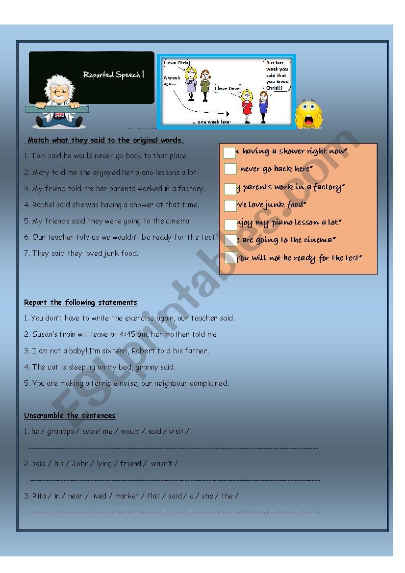 Reported Speech worksheet