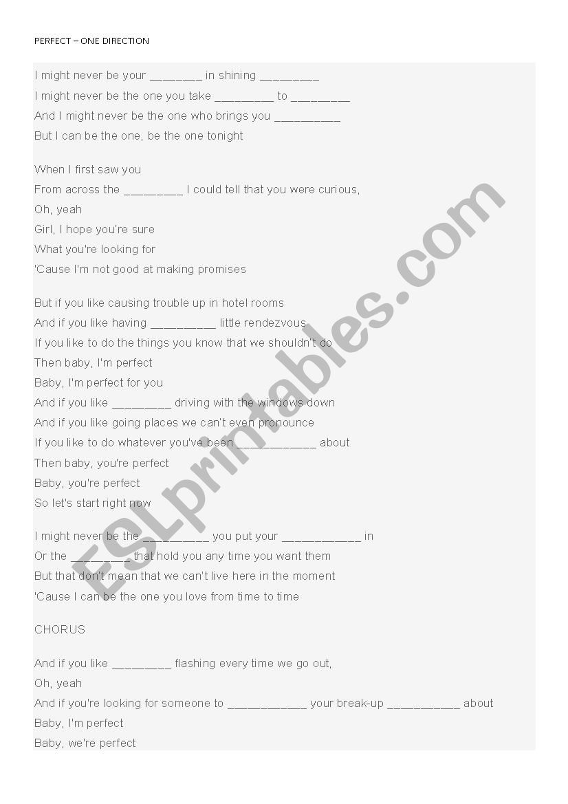 Perfect - ONE DIRECTION worksheet