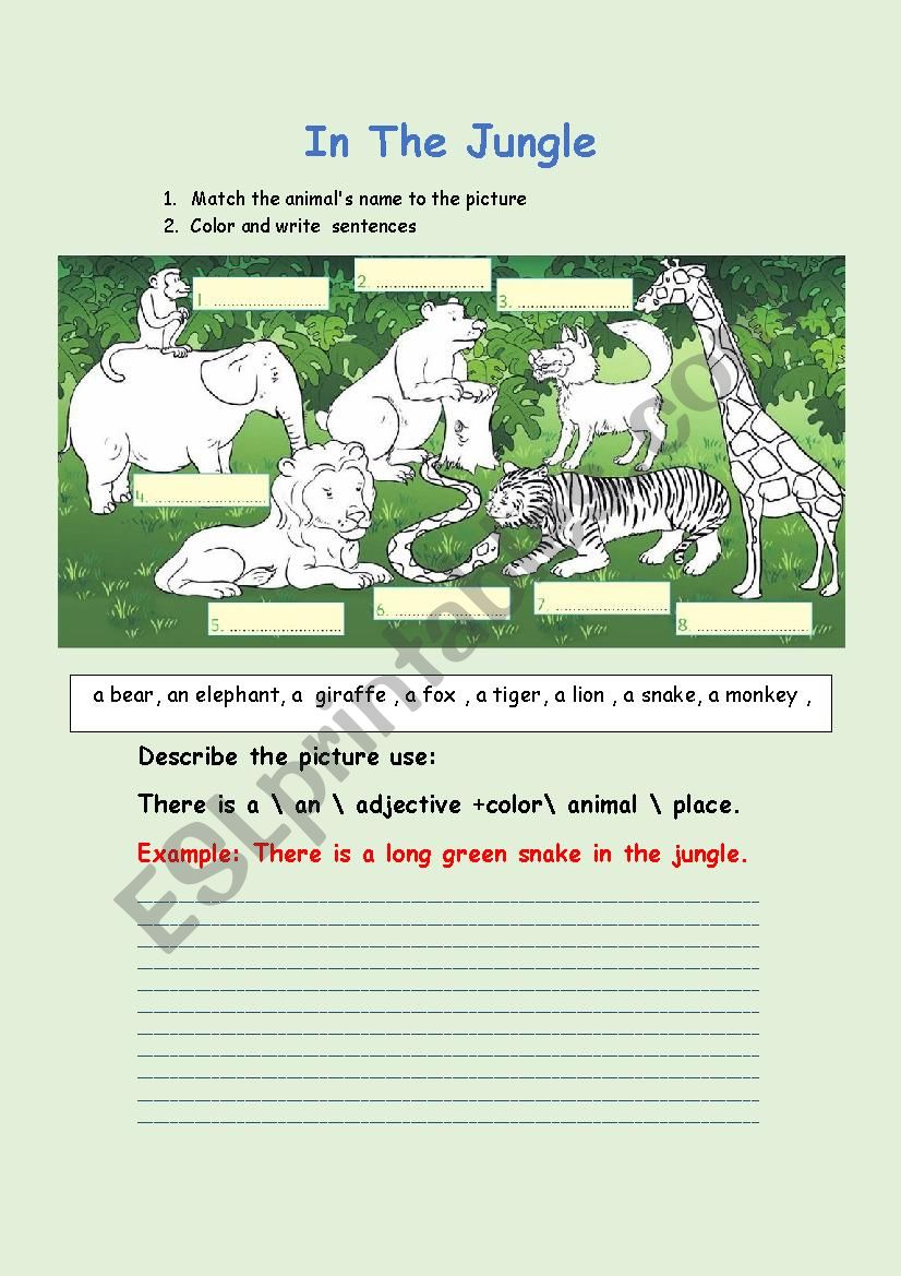 IN THE JUNGLE worksheet
