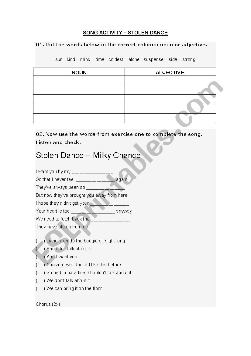 Song Stolen Dance Esl Worksheet By Daniele Brauer