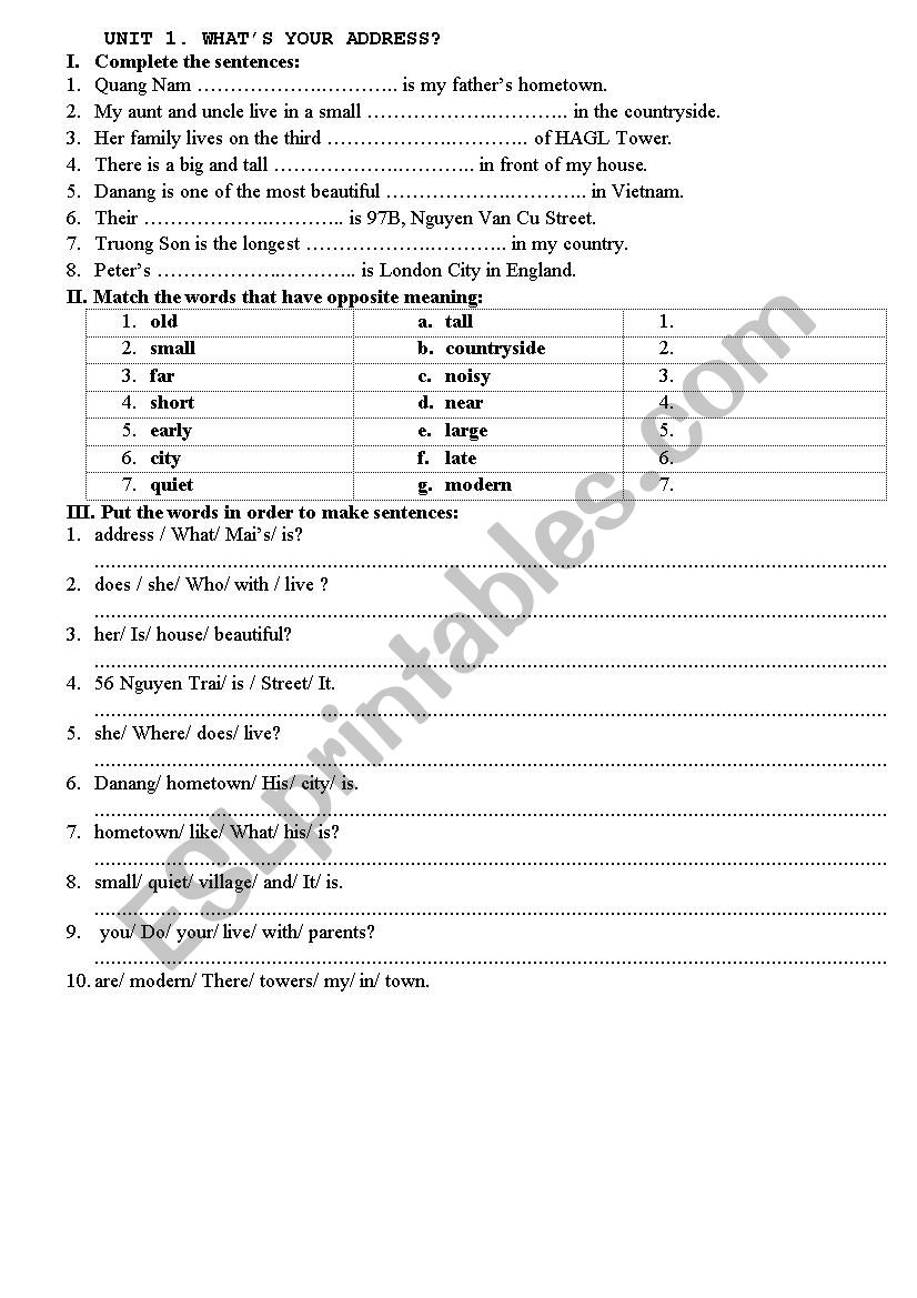 Whats your address? worksheet