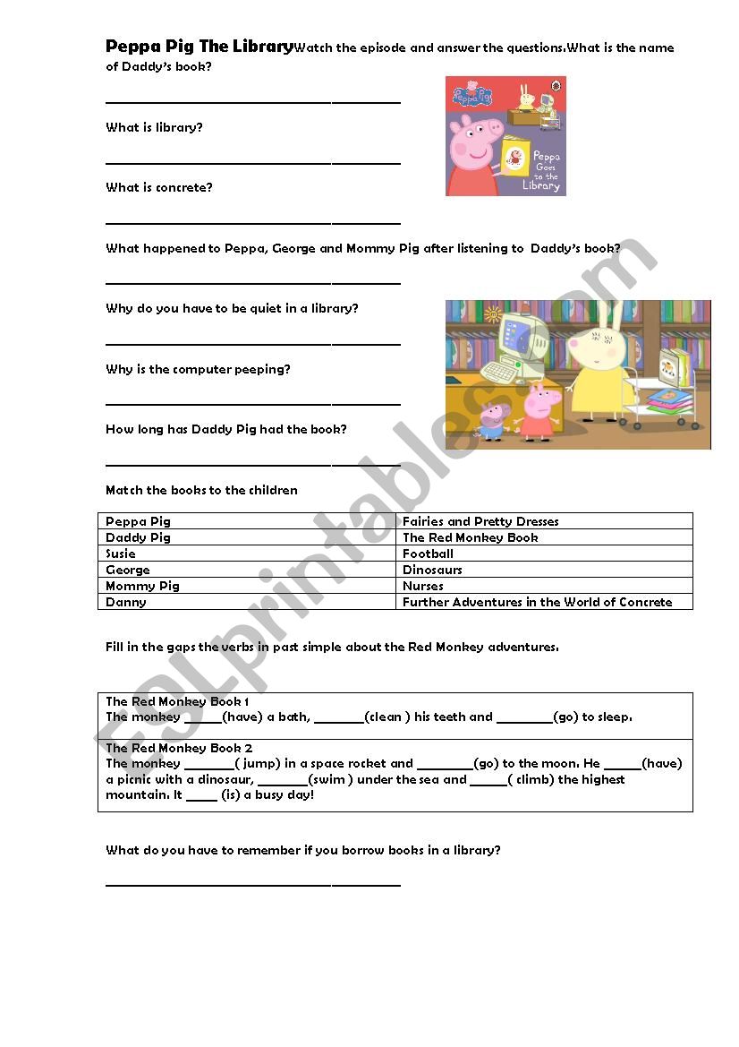 Peppa Pig - The Library worksheet