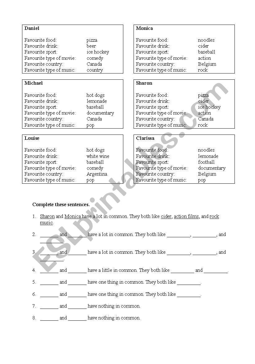 Things we have in common... worksheet