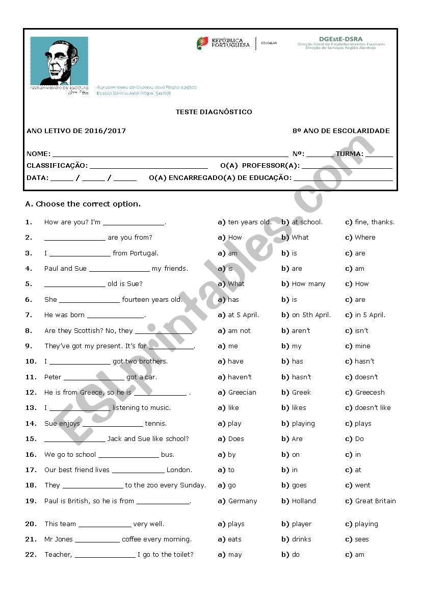 Diagnostic Test  worksheet