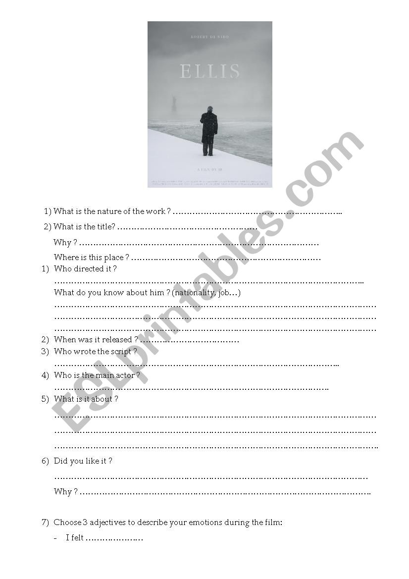 Worksheet on the short film ELLIS by JR