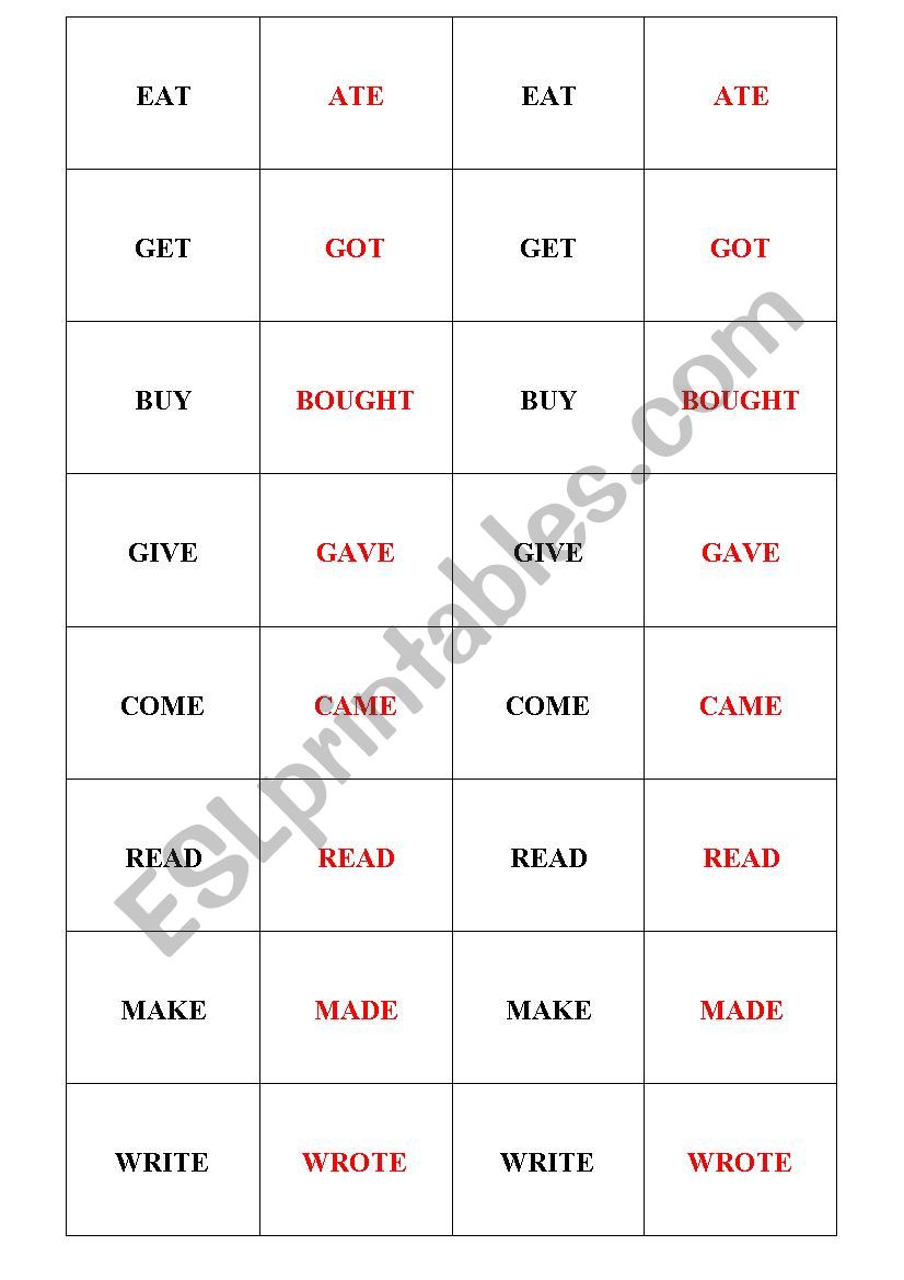 Irregular Verbs Memory worksheet