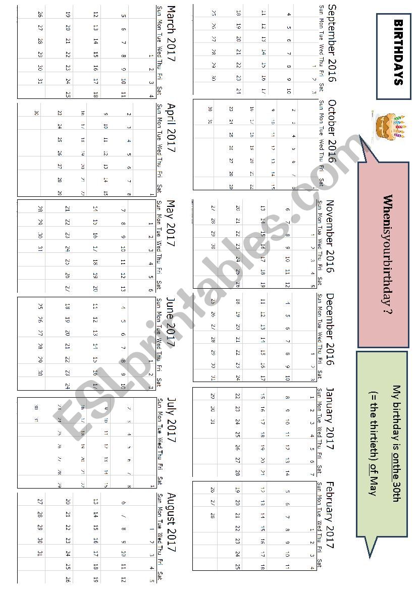 2016 2017 birthdays worksheet