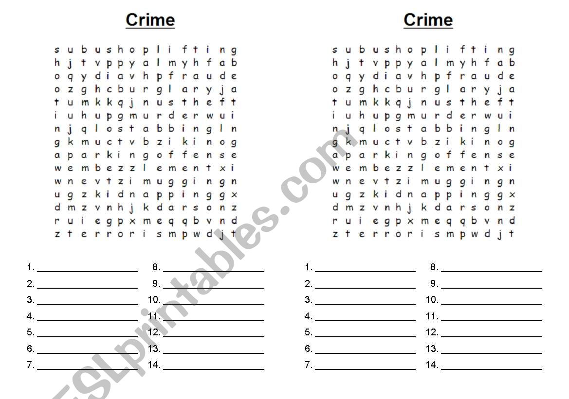 Crime Vocabulary worksheet
