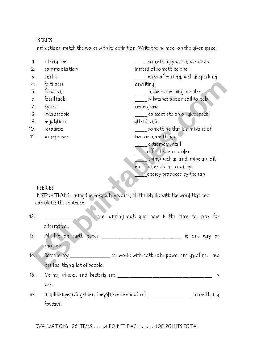 Vocabulary worksheet