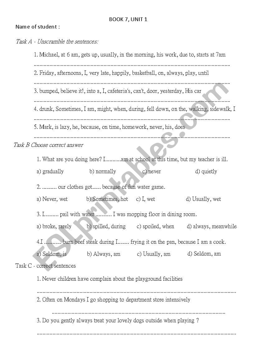 under way test to unit 1 worksheet