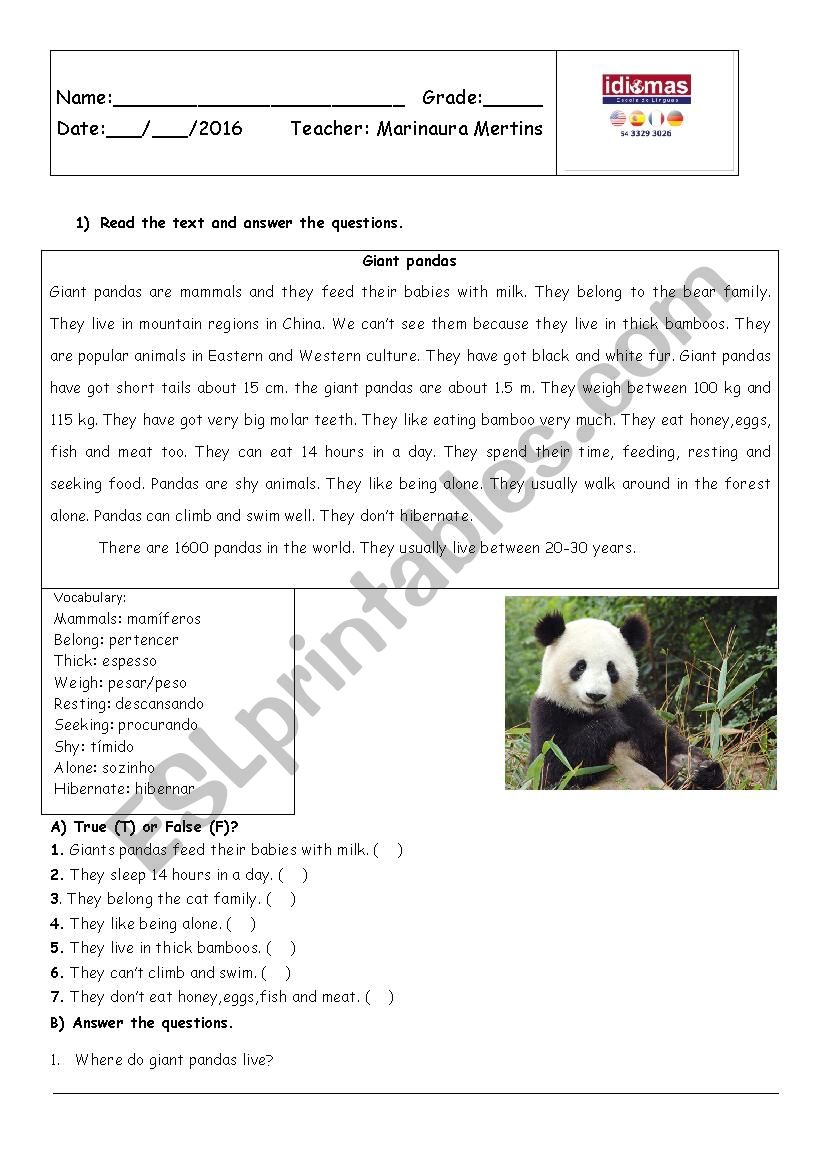 Test for 6 students  worksheet