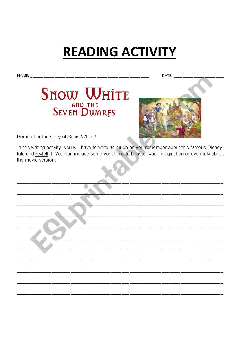 SNOW-WHITE WRITING ACTIVITY worksheet